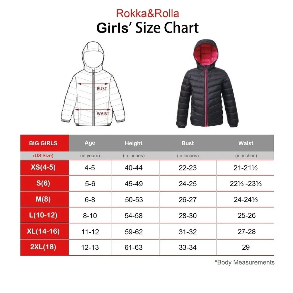 Rokka & Rolla Kids Black Down Puffer Jacket Hooded Packable Pink Zip Sz L 10-12‎